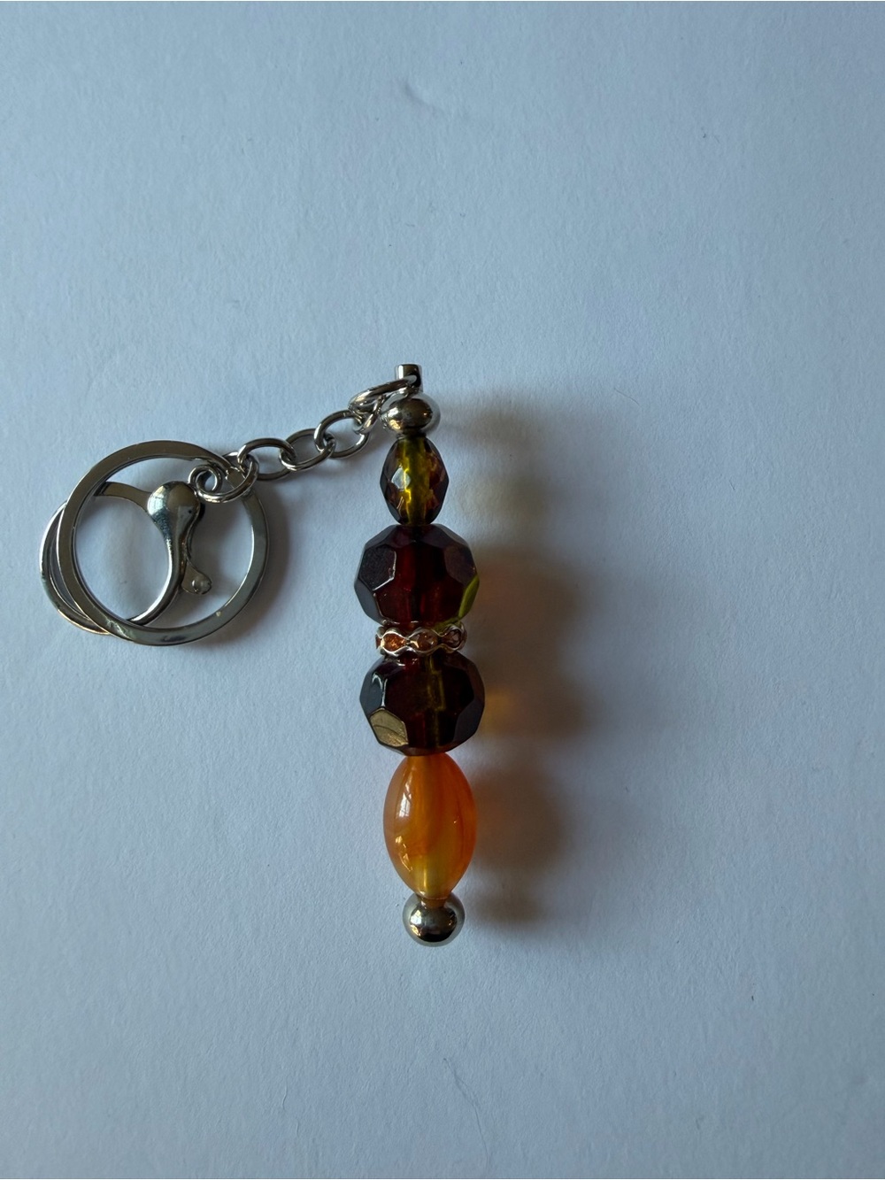Beaded Amber-Tone Keychain Charm